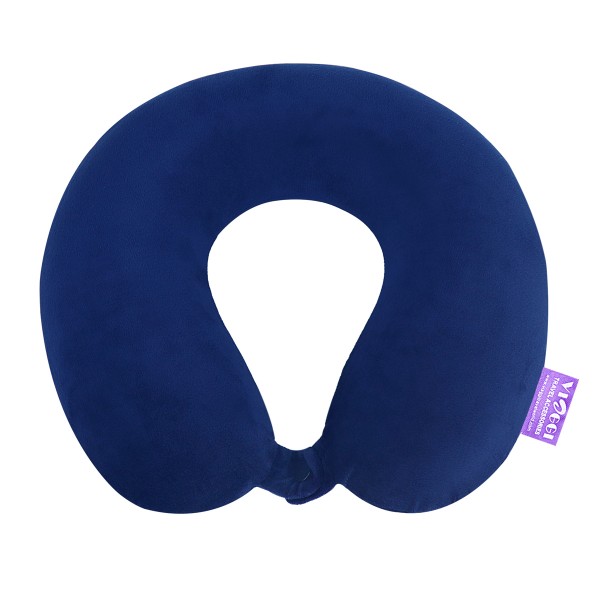 VIAGGI U Shape Round Memory Foam Soft Travel Neck Pillow for Neck Pain Relief Cervical Orthopedic Use Comfortable Neck Rest - Navy Blue